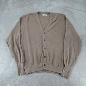 Vintage Izod Lacoste Cardigan Sweater Mens M Beige Preowned Vneck Button Front